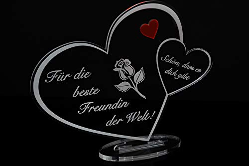 Acryl Schild in Herz Form Für die beste Freundin der Welt Perfekt zum Geburtstag oder Weihnachten, mit Lasergravur, Geschenk, 205 mm x 170 mm (Für die beste Freundin der Welt)
