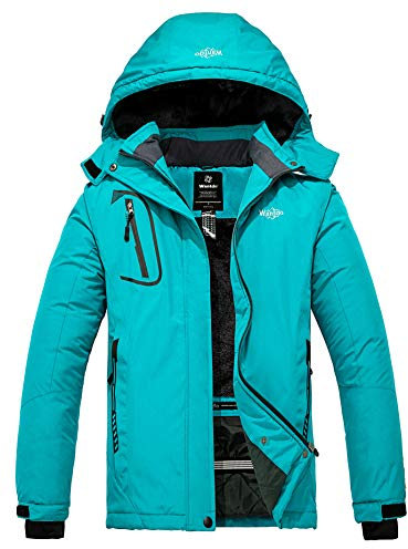 Wantdo Damen Berg Ski Jacke Wärmer Winter Fleece Mäntel Wasserdichter Atmungsaktive RegenMäntel Outdoor Kapuzen Windbreaker Jacken Dunkles Türkis XL