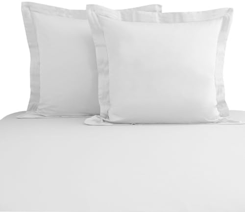 Pizuna Luxueux Set de 2 Taies d'oreiller 65x65 cm Blanc, 100% Coton Longue Tige 600 Fils Armure Satin Taies d'oreiller Douces 65x65 en Coton (Blanc Taies d'oreiller 2 Pièces)