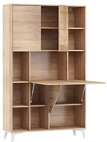 BIM Furniture Klappbare Schreibtisch Megan 2 Regale Haushaltsbüro Wandtisch Computertisch Laptop-Tisch Klapptisch (Sonoma Eiche)