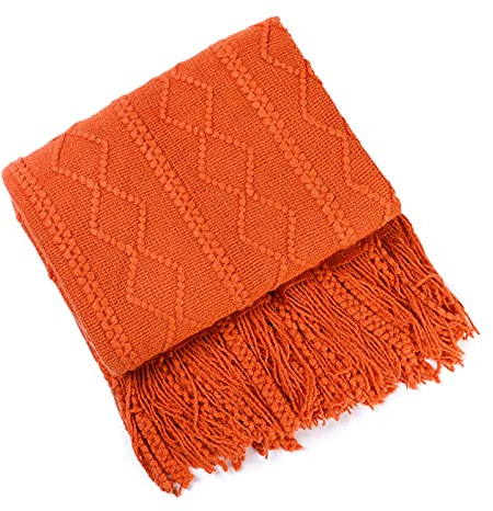Galatée Hohe Qualität Wohndecke Bunt,Gestrickte Decke Boho,Baumwolle,gemütliche,Decke,Couchdecke,Sofadecke,Tagesdecke Wohnzimmer Couch Auswahl Orange 150 * 200cm