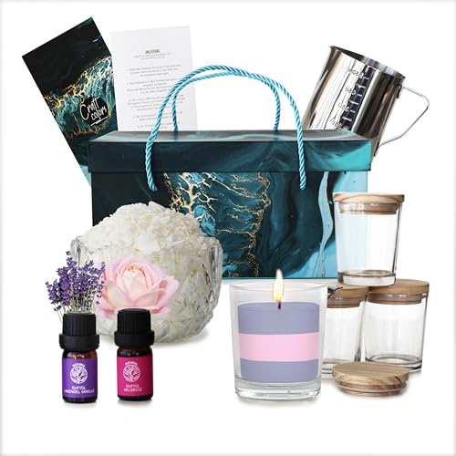 Craft Colors Kerzen zum selber machen, Geschenk Set Kerzen Gießen inkl. Zubehör, natürliches Sojawachs, 4 x Kerzenglas und Geschenkbox, kerzen selber machen set, weihnachtsgeschenke