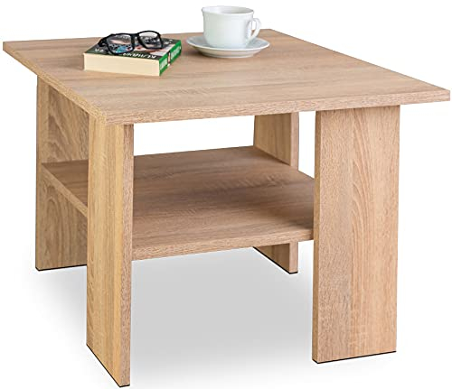 MeblePitus.pl Moderner Couchtisch, in der universellen Farbe Sonoma, innovatives Design, zusätzliche untere Ablage, für jeden Raum, solide, Starke und stabile Konstruktion