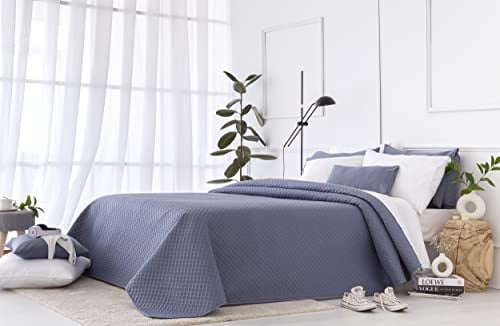 Todocama – Colcha boutí Fina con diseño piqué, para Primavera, Verano, otoño e Invierno. 100% Microfibra Extra Suave. Colcha Cubre Cama Multiusos. Cama 140/150/160-250x260cm Azul grisáceo