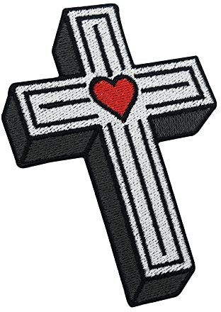 Finally Home Kreuz mit Herz Patch zum Aufbügeln | Retro Tattoo Patches, Metal Cross Bügelbild, Biker Aufbügler, Jesus Aufnäher