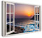Bilder Fensterblick 120x80cm Baumwoll-Leinwand auf Keilrahmen mit Aufhänger moderner Kunstdruck XXL Wandbilder Wand-Dekoration Sonnenuntergang Meer Klippen Wasser Strand - Natur-Fotografie