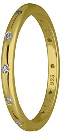 Treuheld® Schmaler 925 Sterling Silber Ring mit Kristallen | Farbe: gold - Größe: 58