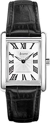 Accurist Rectangle Womens Analogue Watch 26mm dial Silver Leather Strap | 30 Metres Water Resistance, dual-texture dial, Japanese quartz movement