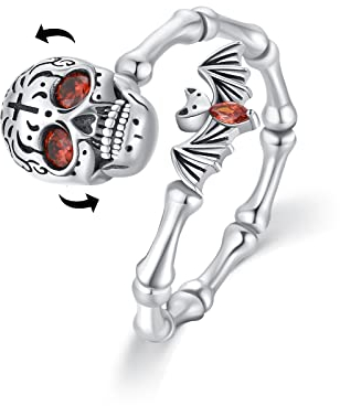 Totenkopf Ring, Anxiety Ring 925 Sterling Silber Fidget Ringe Fledermausring Verstellbar Ring Geschenk Valentinstag Schmuck für Damen
