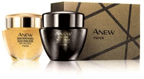 Avon Set Gesichtspflege für die Nacht 1x Anew Gold Emulsion 50ml + 1x Anew Supreme Rich Cream 50ml mit Protinol + Geschenkbox