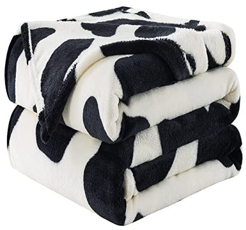 HOZY Decke Kuhmuster Kuscheldecke Schwarz Weiß, Weich Fleece Decke Flauschig Kuhflecken Wohndecke Couchdecke Sofadecke Geschenk für Kuh Liebhaber, 220x240cm