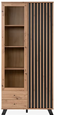 möbelando Standvitrine Medan 52A in Artisan Oak/Anthrazit. Abmessungen (BxHxT) 92x198x40 cm
