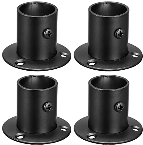 sourcing map 1'' Dia Stainless Steel Pole Sockets Flange Rod Holder Bracket Support for Bathroom Closet Curtain, Set of 4, Black