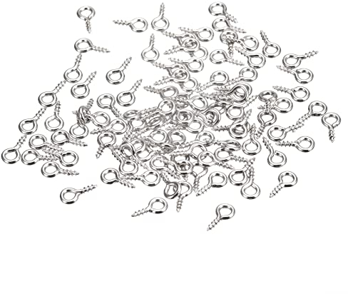 sourcing map 300uds Pequeño Tornillo Ojo Pasadores Ganchos Mini Ojales Tornillos Roscados, 4x8x1mm Autorroscante Tornillo para Joyería Fabricación Accesorios Bricolaje Artesanía, Níquel Plata