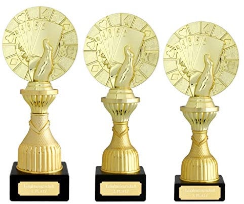 Druckspezialist Skat Karten Pokal Set Platz 1, 2 und 3 CERGY mit Gravur