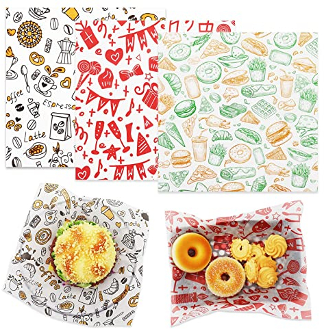 Deli-Papierbögen, Wachspapier für Lebensmittel, fettdichtes Papier zum Backen, 25,4 x 25,4 cm, 300 Stück, vorgeschnittene Deli-Sandwich-Verpackungen – Lebensmittelkorbblätter für Grillen, Picknick,