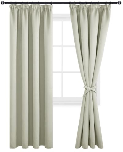 DWCN Vorhänge mit Kräuselband 2er set Blickdicht Wohnzimmer, H 245 x B 140 cm Gardinen Verdunkelungsvorhang mit Vorhang-Krawatten, Wärmeisolierend Thermovorhang für Schlafzimmer Wohnzimmer, Hell Beige