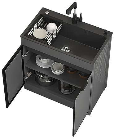 Lavello da Cucina per Ristorante Commerciale con Mobile, Lavandino da Esterno Autoportante, con Rubinetto per Acqua Calda Fredda Distributore di Sapone, per Garage, Ristorante, Cucina, Lavanderia ( Co