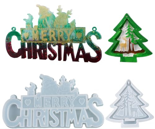 2 Stück DIY Weihnachtsbaum Harz Formen Silikon Gießform Resin Silikonform mit Sockel Silikonform Epoxidharz Formen Weihnachten Deko für DIY Weihnachten Geburtstagsgeschenk Haus Dekoration