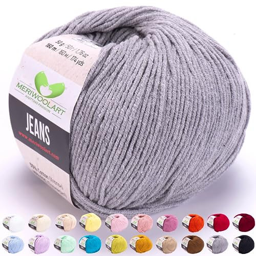MeriWoolArt® Dunkelgrau Baumwollgarn zum Stricken und Häkeln, Textilgarn, Stoffgarn, Baby Wollgarn für Handarbeiten, Babykleidung, Amigurumi, Babydecke, Pullover, Mützen und Accessoires