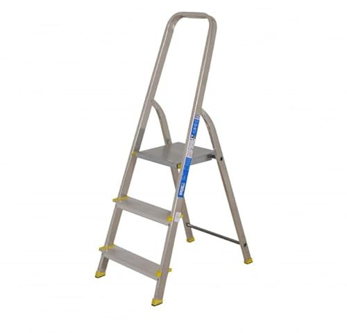 BiGDUG Aluminium Step Ladder - 3 Step Folding Ladder - Non-Slip Surface Hand Rails - Closed Height 1250 mm Platform Height 570mm