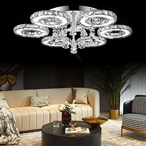 Lightakai Modern Kronleuchter Kristall, 76W/88W LED Deckenleuchte Luxus Kristall Deckenlampe Einbauleuchte Blume LED-Hängeleuchte für Küchen, Schlafzimmer, Wohnzimmer, Apartments (88)