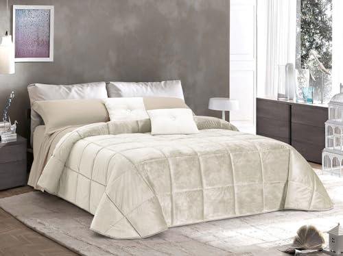 Cieffepi Home Collections Velvet Steppdecke für Einzelbett oder Doppelbett (Einzelbett 160 x 260 cm, Creme)