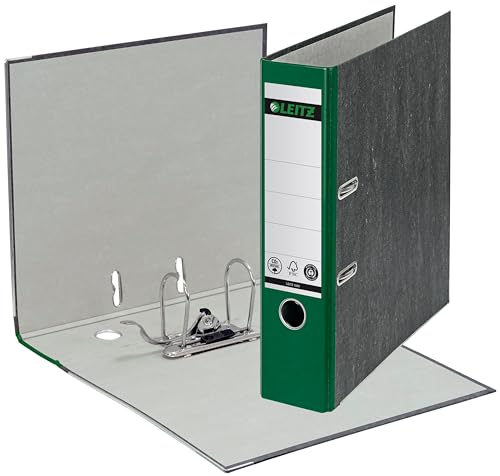 Leitz Qualitäts-Ordner 180°, 20er Pack, A4, klimaneutral, 100% recycelter Karton, 8 cm Rückenbreite, Wolkenmarmor-Papier (Grün)