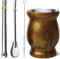 Artcome Lot de 4 gobelets Yerba Mate en acier inoxydable – 1 tasse à double paroi en acier inoxydable de 250 ml (bois), 2 bombillas (paille Yerba Mate), 1 brosse, facile à nettoyer, solide et durable