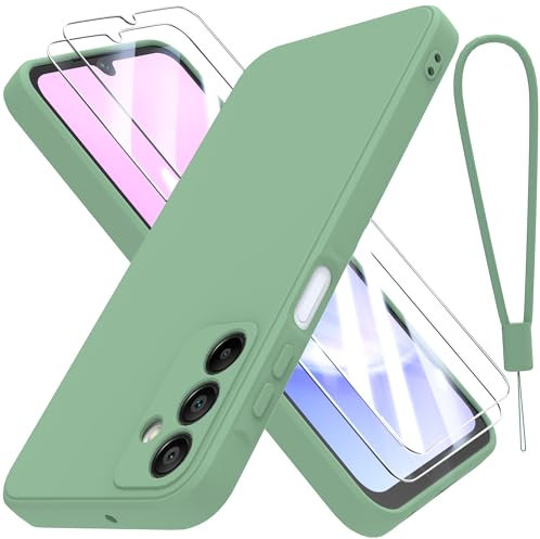 THIYUFUNS Funda con Samsung Galaxy A15 4G / 5G (6.5) con 2 Protector Pantalla Cristal Templado,Carcasa de TPU Silicona Bumper Líquida Ultradelgado Cover Samsung Galaxy A15 4G / 5G - Verde