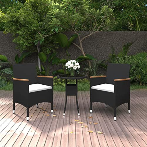 Homgoday Set da pranzo da giardino 3 pezzi rattan sintetico nero, sedia tavolo cucina esterno terrazza patio balcone mobili tipo 6