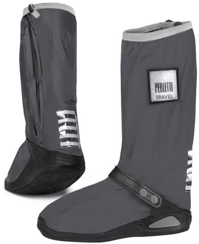 PERLETTI Copriscarpe Impermeabili Nuovo Modello Rinforzato per Moto e Montagna - Copri Scarpe Resistenti Riutilizzabili Antiscivolo Catarifrangenti - Galosce Anti Pioggia Fango (M (40/42), Grigio)