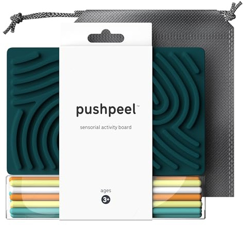 Pushpeel Sensory Activity Board: Silicone Fidget Toy for Calming, Stress, Anxiety, ADHD & Autism | Silent, No Mess | Kids 3+ & Adults | Includes Portable Travel Bag & 11 Strings - Easter Gift (Spruce)