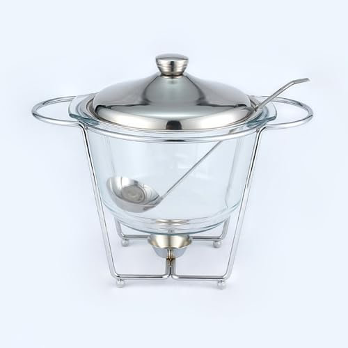 YOtat Runder Glas-Essherd, Hotel-Restaurant, Unverzichtbarer Lebensmittelerhitzer, Neuartiger Buffet-Alkoholtopf, Chef-Chafing-Dish-Buffet, 4 L (Silber, 4 L)