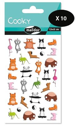 MY MANDARINE CY144Cpack - Packung mit 10 Stickerbögen 3D Stickers Cooky, 250 Stickers, Tiere Yoga, 1 Pack