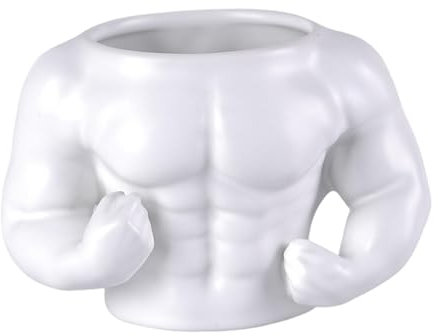 Milageto Taza de cerámica, taza de café con forma de músculo, taza de café decorativa de, contenedor de almacenamiento de escritorio para té, bebida, blanco