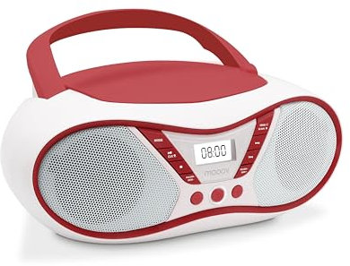 Mooov 477411 - Reproductor de CD portátil, Lector CD Audio CD, CD-R, CD-RW, CD-MP3, Radio FM, Puerto USB para MP3, Sonido estéreo de 6W, asa ergonómica, Pantalla LCD, Rojo
