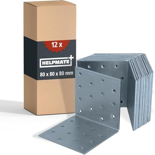HELPMATE – Lochplattenwinkel 80x80x80 mm – 12 Stück – galvanisch verzinkt | Holzverbinder blau passiviert – korrosionsgeschützt, vorgebohrte Löcher & einfache Montage