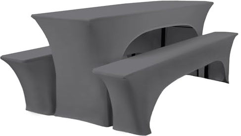 3er-Set Biertischhussen, 220 x 50 x 70 cm, hussen bierzeltgarnitur, Grau, Stretch-Bezüge für Biertisch- und Bankgarnituren, Bierbankhussen, Spandex-Bierzeltgarnitur für Bankett, Gartenmöbel-Bezüge