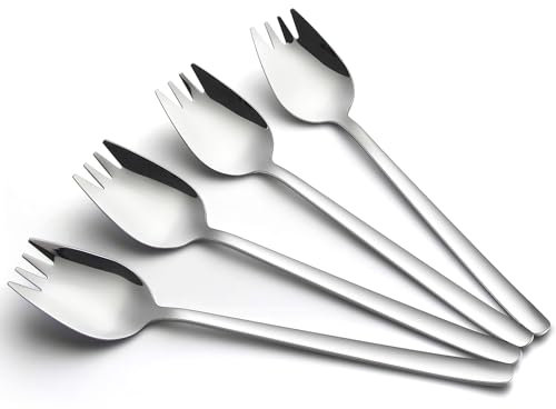 Sporks,4-Pack 18/10 Stainless Steel Sporks,7.4Inches Reusable Metal Spork Long Handle Dessert Spoons Ice Cream Spoons Salad Forks Flatware Set for Salad,Fruit,Dessert,Appetizer
