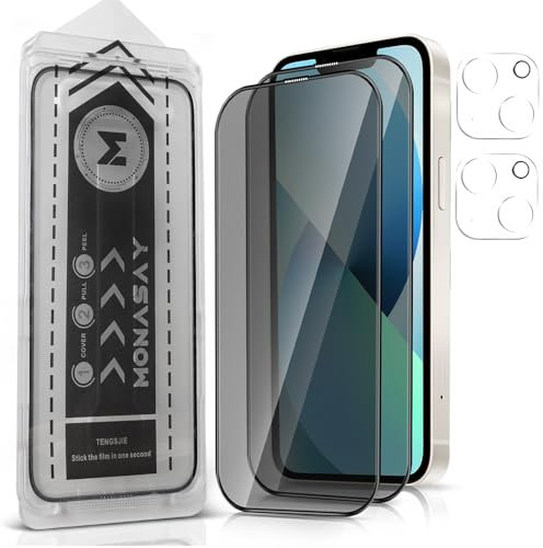 MONASAY [2 Pack for iPhone 13 6.1 inch Privacy Glass Screen Protector [2 Pack Camera Lens Protector][Easy Installation] Matte anti-peep tempered screen Film Case Friendly