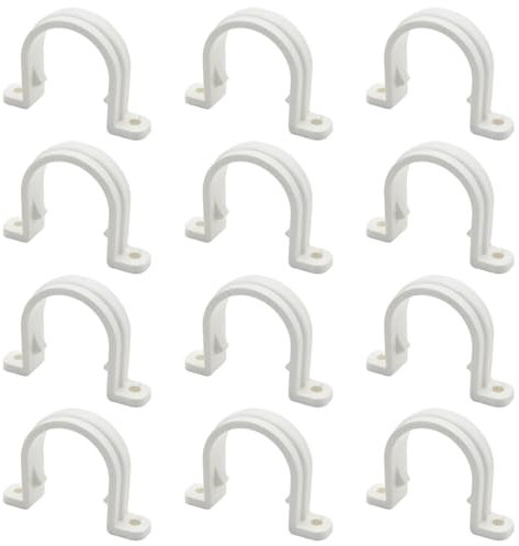 EATAKWARD 12 Stück weiße PVC-Rohrklemmen, Zwei-Loch-Kunststoffrohrschellen, PVC-Drahtleitungsschellen für elektrische Telefonkabel (1,27 cm)