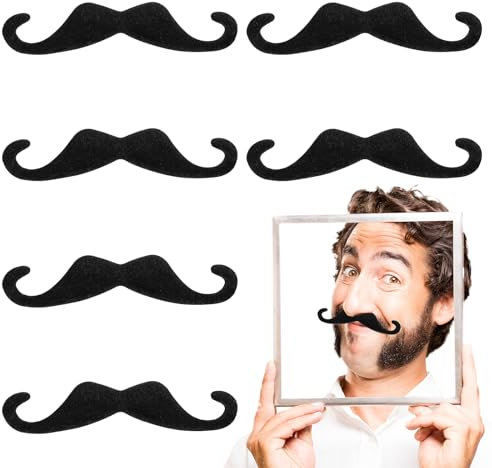 Telooco 6 Stück Schnurrbart zum Ankleben Selbstklebende Kunstbart Halloween Bärte Schwarz Künstliche Bart zum Ankleben Party Lustige Bärte für Piraten Kostüme Halloween Partys Zubehör