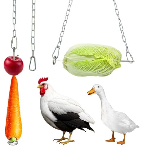 HahaMagic 2 piezas Comedero Gallinas para Colgar con Ganchos, Pincho de Frutas y Verduras de Acero Inoxidable, adecuado como Juguete para Forrajear Gallinas, Accesorios y Decoración de Gallineros