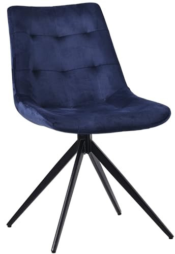 CLP Esszimmerstuhl Merna I Küchenstuhl gepolstert und schwenkbar I Polsterstuhl mit Rückenlehne, Farbe:dunkelblau, Material:Samt