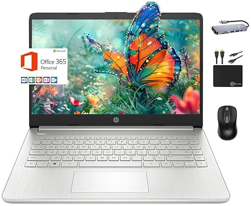 HP 14 Laptop Portatile Slim 2024 Display HD Micro-Edge, Processore Intel Quad-Core Pentium, 16GB RAM, 1TB SSD Wi-Fi, Webcam, Ricarica rapida, 1 anno MS 365, Batteria lunga, Win 11+MarxsolAccessory