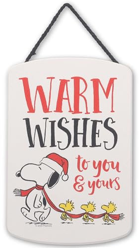 Peanuts Snoopy and Woodstock Warme Wünsche Hängende Holz-Wanddekoration – niedliche Snoopy-Weihnachtsdekoration für Zuhause