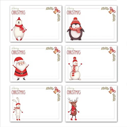 artup 24 Stück Aufkleber selbstklebend zum beschriften – 6 lustige, witzige weihnachts Motive, je 4 Etiketten Weihnachten – ca. 7 x 5 cm – für Geschenke und Adventskalender selber basteln