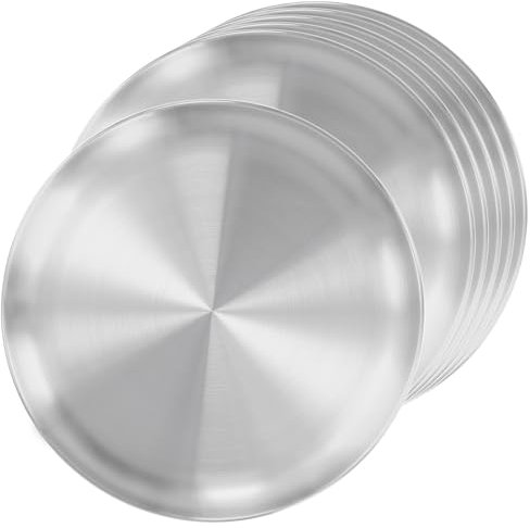 CHUENKUK 6 Stück Edelstahl Rundes Geschirr, Edelstahlteller 26 cm, Edelstahl Pizza Backblech zum Backen im Ofen