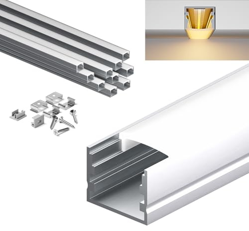 KOSOOM 2 m LED Streifen Profil für Unterputzmontage, 10 Stück, Aluminiumprofilgröße 20 x 15 mm mit mattem Staubschutz, geeignet für LED-Streifen kleiner als 15 mm